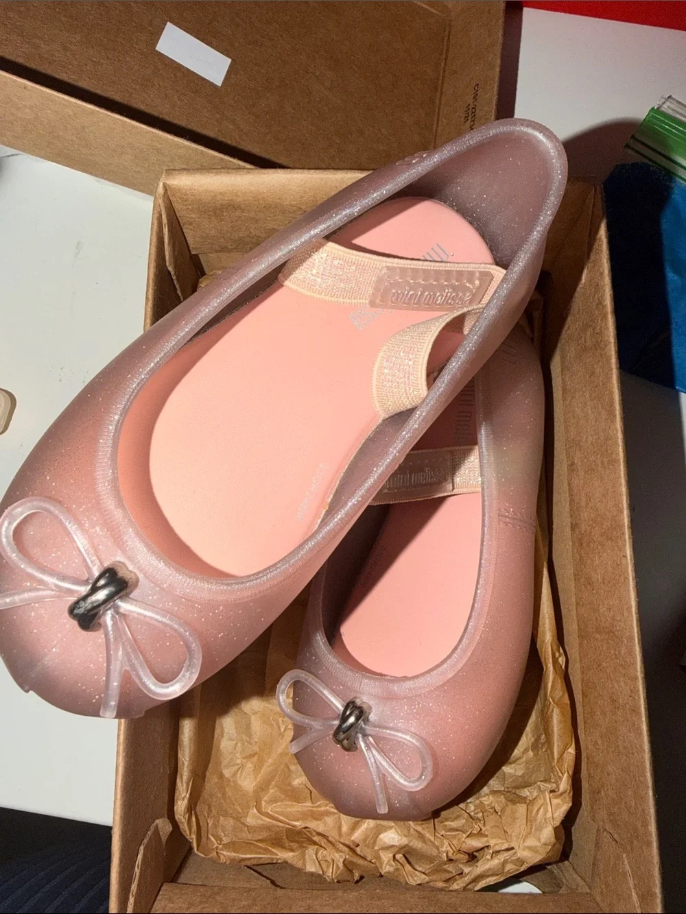 Mini Melissa Pink Glitter Jelly Mary Jane Flats